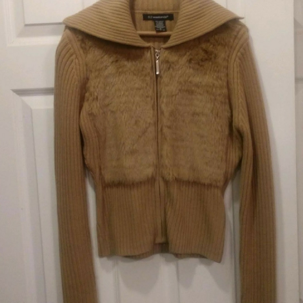 Brown Faux Fur Zip Sweater